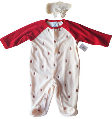 Baby STRAMPLER Overall Jumpsuit BÄRCHEN gestickt SAMT+Haarschleife Gr 62/68 NEU