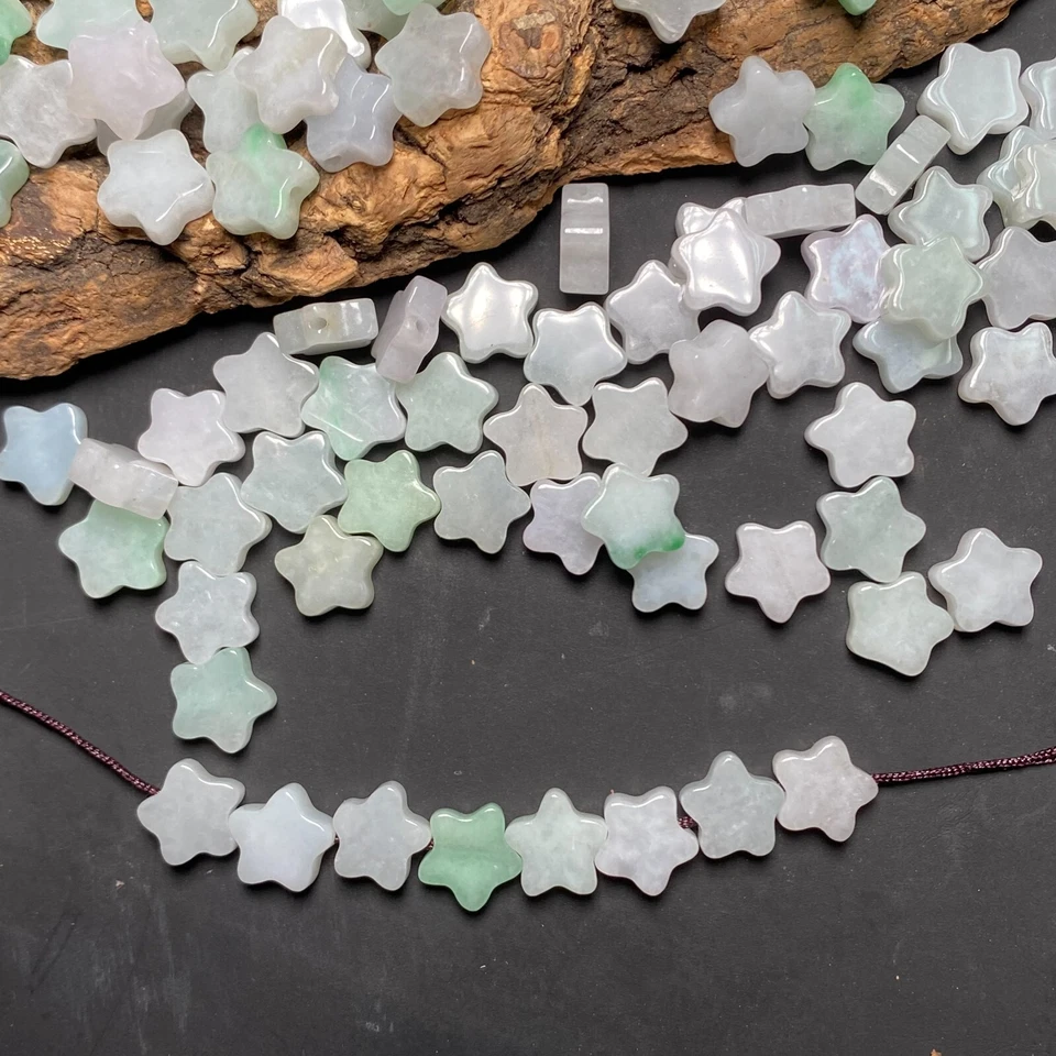 Star Natural Grade A Green Jade ICE Burma Jadeite Beads DIY earrings  - Изображение 4 из 4