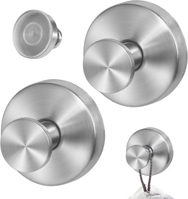 Extra Strong Suction Cup Hooks - 2 Pack for Glass, Kitchen, Bathroom (Silver)