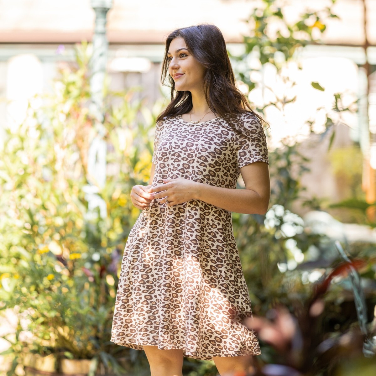 short sleeve leopard dress Women Short Sleeve Spotted Pattern Leopard Swing T-Shirt Dress Small