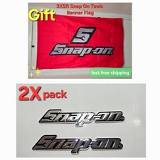 2PACK SNAP ON TOOL BOX LOGO EMBLEM Chrome Plastic Badge Decal 8" INCH+ Free Flag