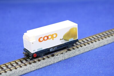 Kato 74102-2 RHB Rhätische Bahn Containertragwagen 2 achsig''COOP-Birne''/Neu