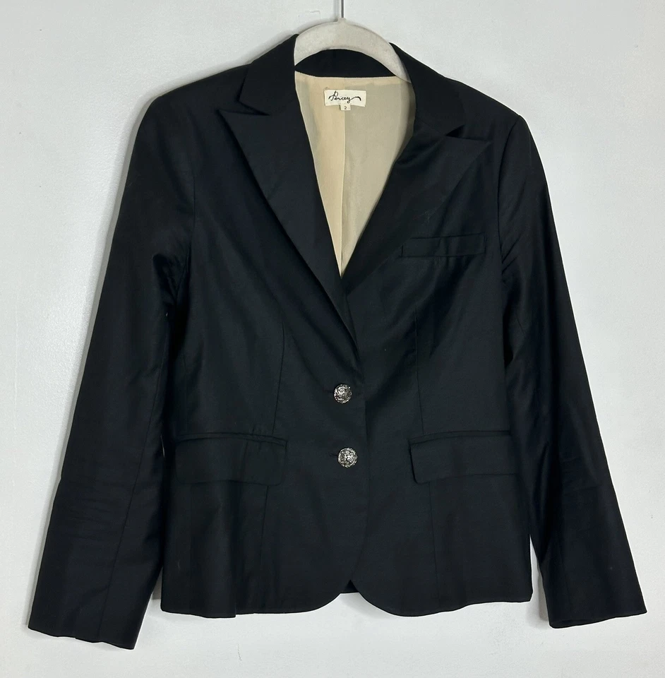 PENCEY 女式黑色 100% 羊毛丝绸 2 纽扣西装外套 2 码 — 第 2/4 张图片