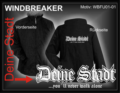Windbreaker, Stadionjacke - Wunschtext Stadt oder Namen - S-XXL (WBFU01-01)