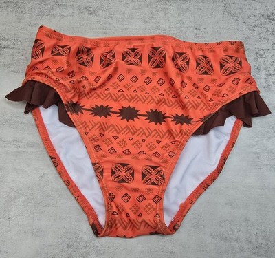 Moana Swim Bottom Girls 11 12 Orange Tan Bikini Ruffle Hawaii Ocean Disney