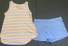 Girl's Old Navy  Crewcuts Outfit Size 8 - Peach  Lt Blue Striped Top w/Shorts