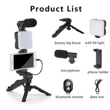 Smartphone Vlogging Kit with Tripod Phone Holder Mini Microphone LED Fill Light