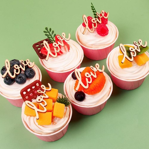 Table Decoration Cupcake Wood Chips Wooden Ornament Cake Plugin Love Letters - Picture 11 of 12