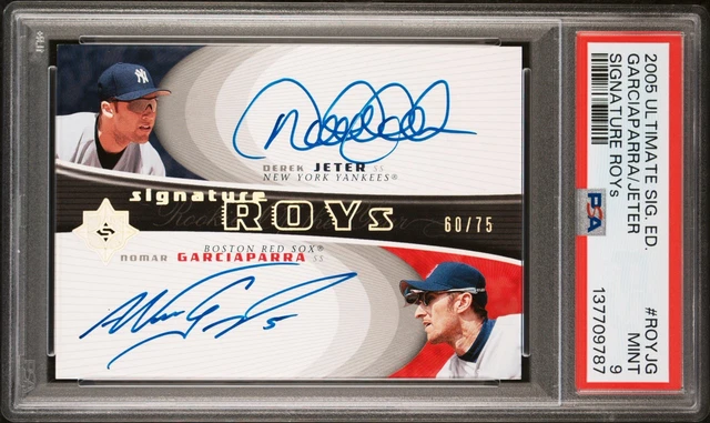 2005 Upper Deck Ultimate Derek Jeter Nomar Garciaparra /75 PSA 9 ROY Dual Auto