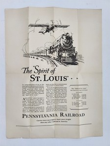 c1927 antique PENNSYLVANIA RAILROAD st louis ny SPIRIT OF ST LOUIS ad POSTER
