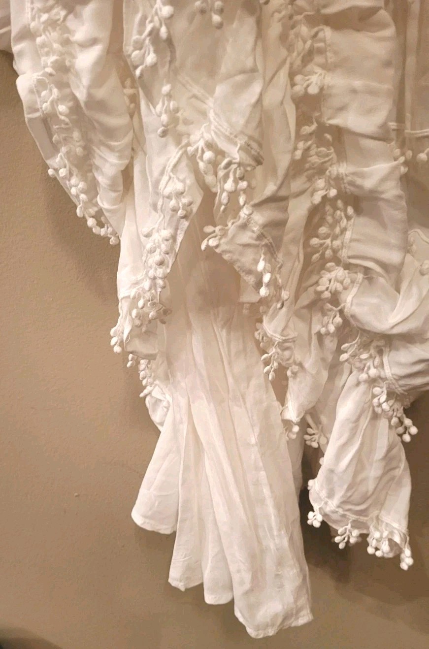 Farm Rio Women Ruffles Trim Off-White Midi Dress Basic Sleeved S. NEW. thumbnail 8