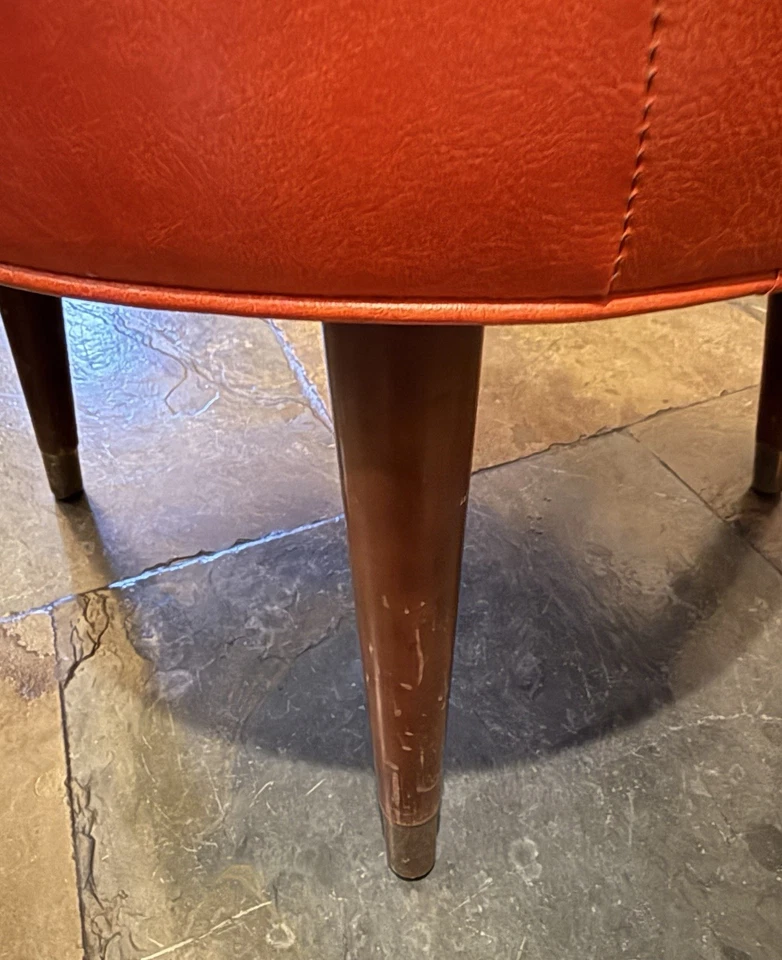 Vintage Mid Century Orange 19.5” Round Vinyl Foot Stool - Image 3 of 4