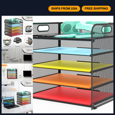 5-Tier Metal Letter Tray Paper Organizer with Handle - Desktop File Holder for O