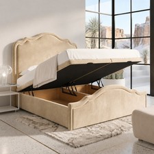 Arch Curved Plush Velvet Ottoman Storage Divan Bed Frame with Headboard Mattress