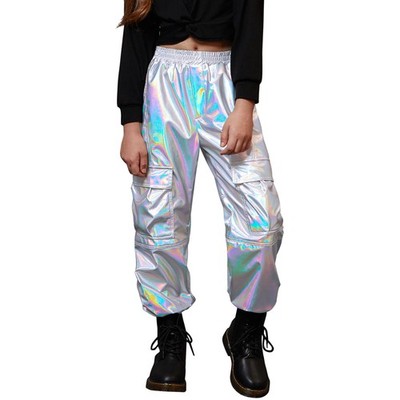 Perfashion Metallic Cargo Pants for Girls Silver 8-9 Years, Laser Silver-352 