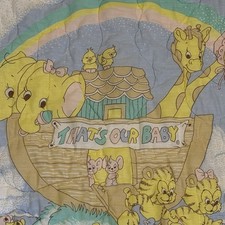 Vtg Noahs Ark That s Our Baby Quilt Pale Yellow Pastel Animals JC Penny