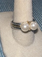 925 Sterling Silver Cultured Pearl Bypass Ring Size 7.5 19 
