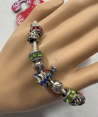 KOHL S HOLIDAY BEAD CHARM BRACELET RED & GREEN  BEAD 7  LOBSTER CLAW CLOSURE
