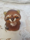 Fenton Amber Satin Glass Raccoon Hand Painted Signed T. Kelley 89/350