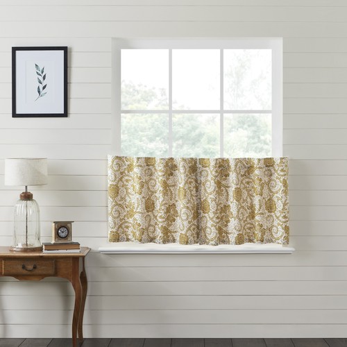 Tiers Dorset Gold Floral Farmhouse L24xW36 Set of 2 Window Curtain VHC Brands - Picture 6 of 9