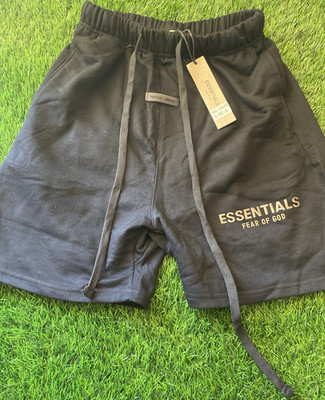 Essentials Fear of God Men's Black Sweat Shorts Drawstring Elastic Waist Pockets