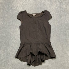 Bebe Blouse Top Womens Medium Black Cap Sleeve Ruffled High Low Hem Made in USA