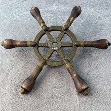 Antique Solid Brass Ship Boat Wheel 6 Wood Spoke Handles Nautical Marine 13"