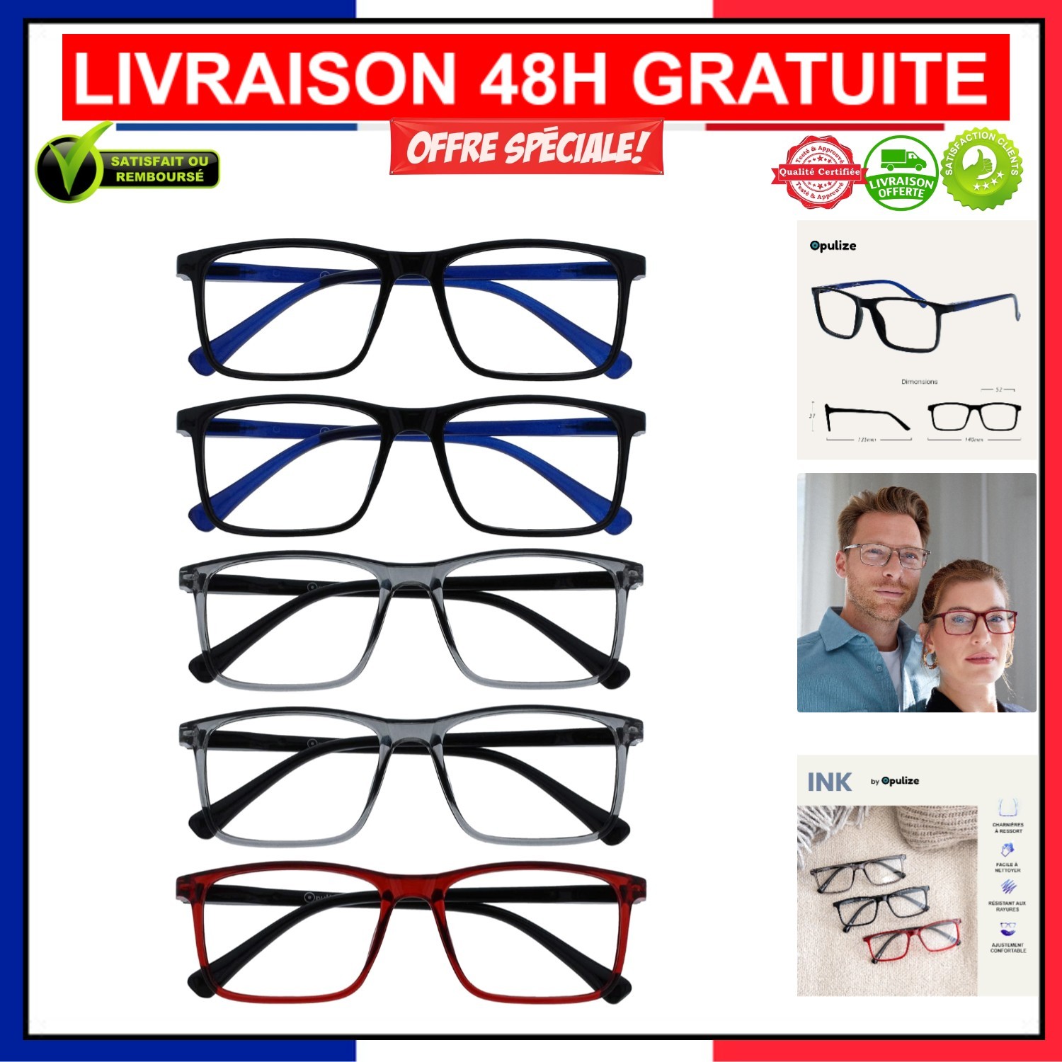 Lunettes de lecture +1.50 en lot de 5 paires élégantes pour hommes et femmes