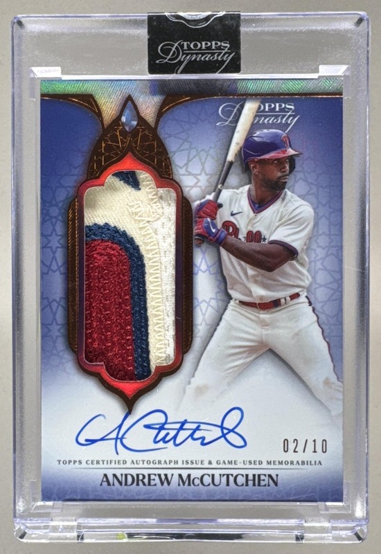 Andrew McCutchen 2025 Topps Dynasty #DAPB-AM6 Vertical GU Patch Auto 2/10