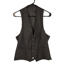 Mens Suit Vest 42R Charcoal Gray Pinstriped Wool Adjustable Buckle 5-Button