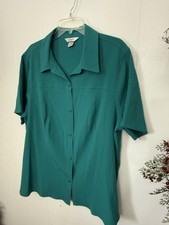 CJ Banks Teal Button-Front Blouse Flowy Chic Plus Size 2X