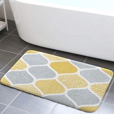 16x24 Inch Yellow Grey Paisley Bath Mat Washable Bohemia Chic Geometric Rug