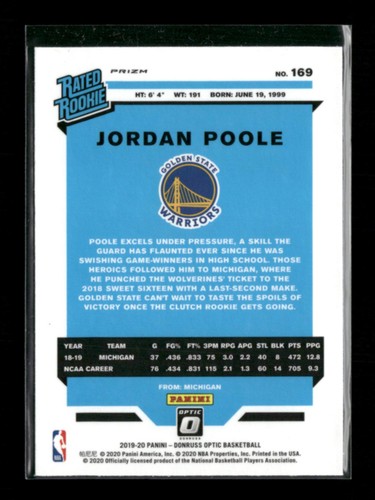 2019-20 Donruss Optic #169 Jordan Poole Blue Velocity - Bild 2 von 2