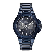 New Guess W0218G4 Multi Function Blue Dial Stainless Steel Men's Analog Watch