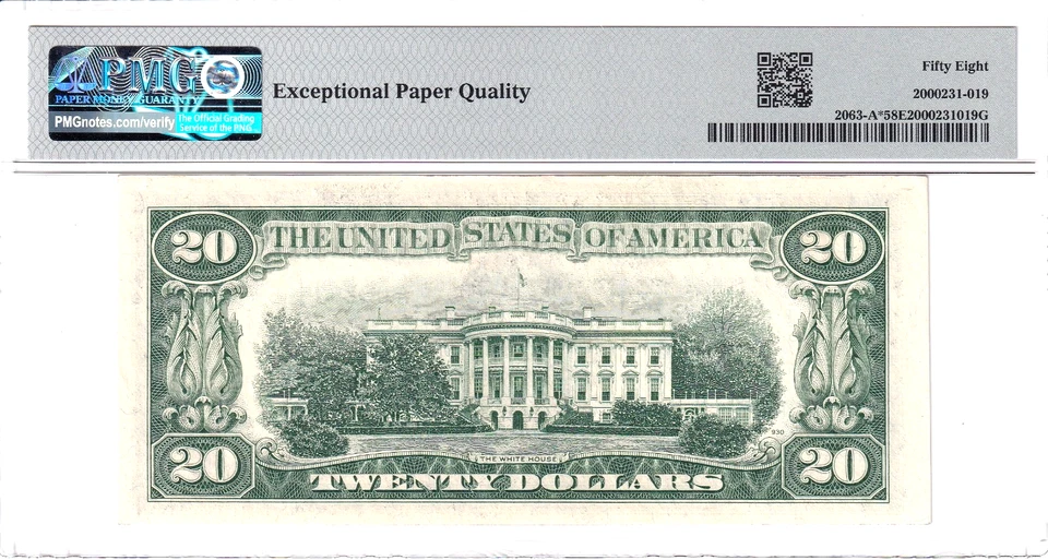 1950-D $20 FRN Boston *STAR* PMG Choice AU58EPQ Rare Pop 1/1 #A02283535* - Image 2 of 2