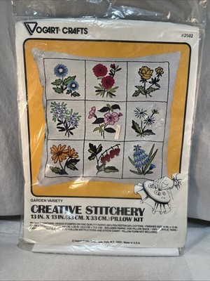 Vintage Vogart Crafts Floral Garden Variety Needlepoint 13  Pillow Kit NIP 2502