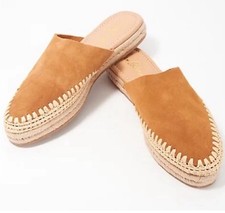 Sam Edelman Austin Suede Raffia Platform Espadrille Slides Mules Caramel Sz 7.5