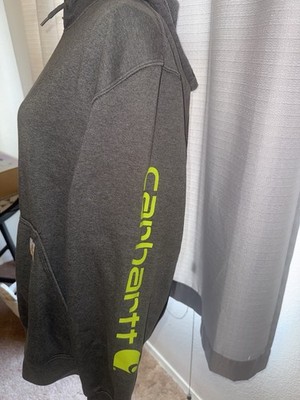 Carhartt Men s Gray Pullover Hoodie Drawstring Logo Kangaroo Pocket Fleece