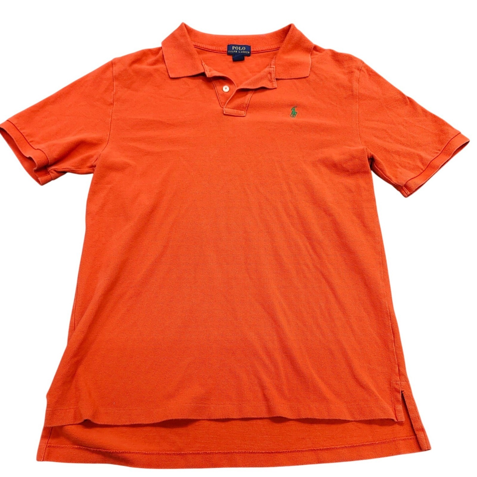 Polo Ralph Lauren Boys XL 18-20 Orange Short Sleeve Pique Polo Shirt Green Pony