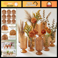 9 Pcs Vintage Amber Glass Flower Vases - Thickened Pedestal Design for Home Deco