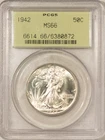 1942 WALKING LIBERTY HALF DOLLAR - PCGS MS-66 OLD GREEN HOLDER, PREMIUM QUALITY!