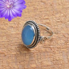 blue chalcedony Gemstone 925 Sterling Silver Ring Handmade Jewelry Ring For Gift