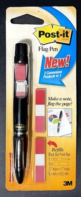 New Post It Note Flag Pen 3M Black Ball Point Pen With 2 Refills #689-PEN 1