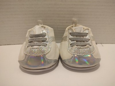  Build-A-Bear White & Silver Strap Tennis Shoes Sneakers Athletic Glitter 23513