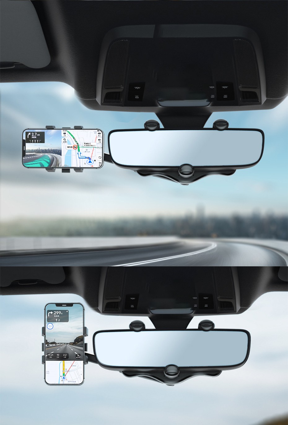 360° Car Phone Holder Rearview Mirror Mount Rotating Adjustable Hanging Stand