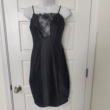 Victoria's Secret Black Satin Rose Lace Dress Size Medium New Without Tags 