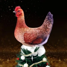 Chicken Christmas Tree Topper, Farmhouse Stuffed Hen Rooster Xmas Tree Decora...