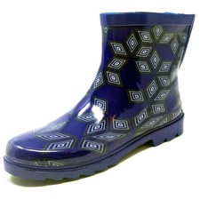 Rain Boots Women Size 7 Blue Geometric Pattern Rubber Waterproof, Forever Young