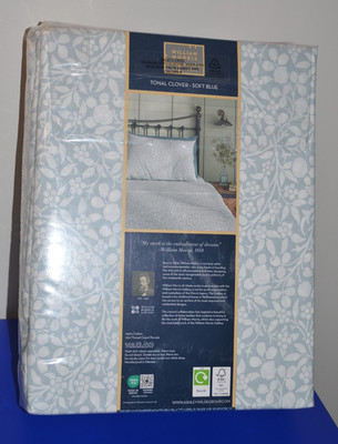 William Morris KING  Sheet Set Tonal Clover Soft Blue 100% Cotton Percale NEW