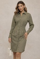 PrettyLittleThing Olive Green Tailored Shirt Dress Long Sleeve Size 12 NWT Chic